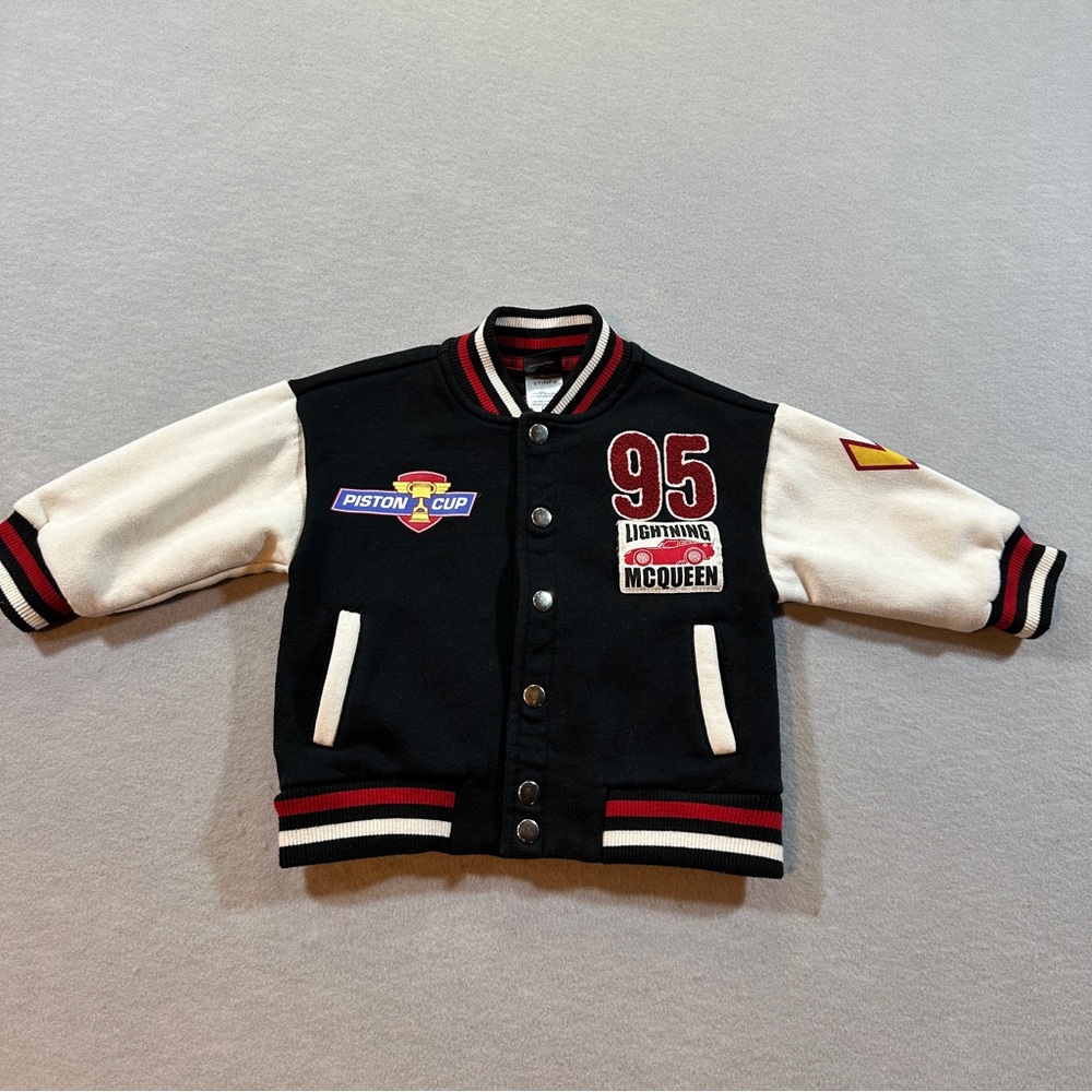 Disney Cars Lightning McQueen Bomber Jacket Toddler Boys 2T Black Button Up Coat